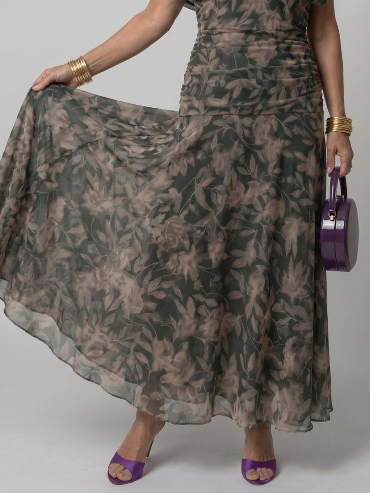 Women's Floral Chiffon Everyday Party Dress Draped V-Neck Midi