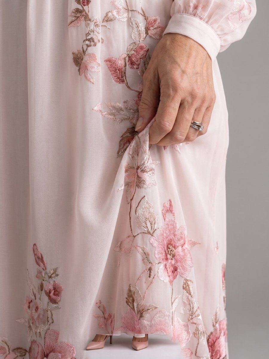 Women's Floral Chiffon Long Sleeve V-Neck Everyday Day Dress