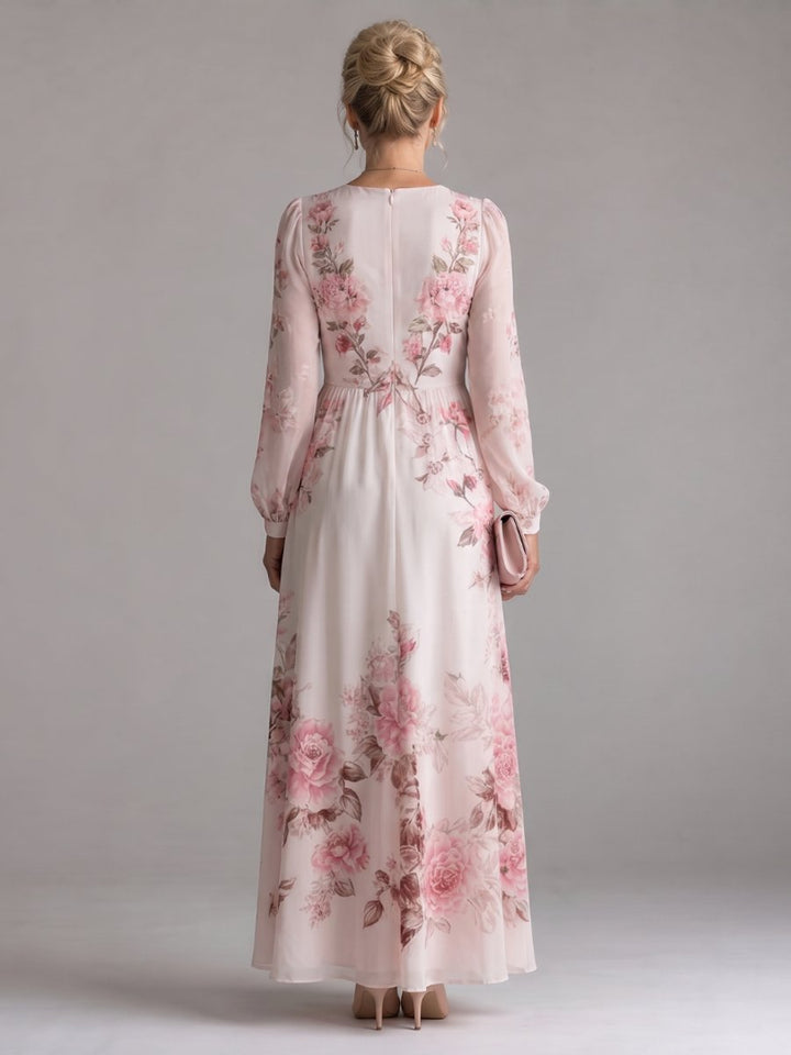 Women's Floral Chiffon Long Sleeve V-Neck Everyday Day Dress