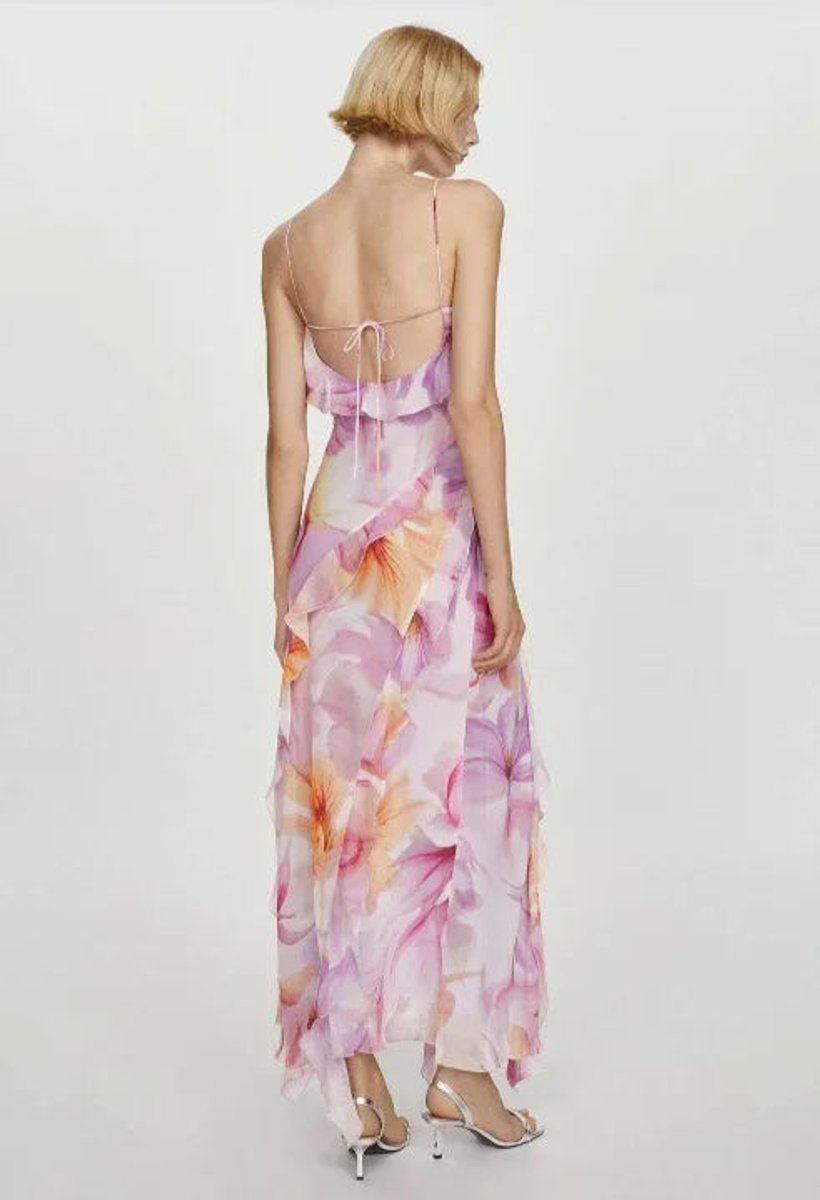 Women's Floral Chiffon Ruffle Midi Party Dress Thin Straps