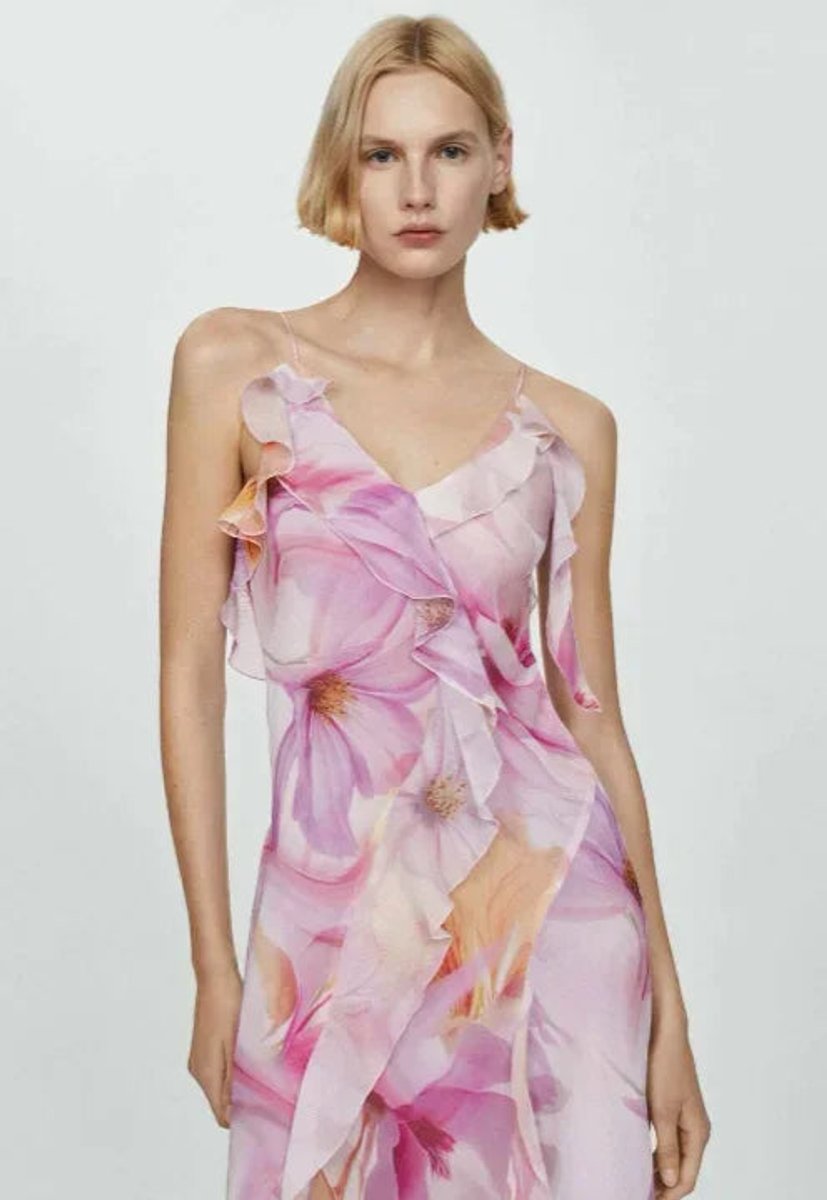 Women's Floral Chiffon Ruffle Midi Party Dress Thin Straps