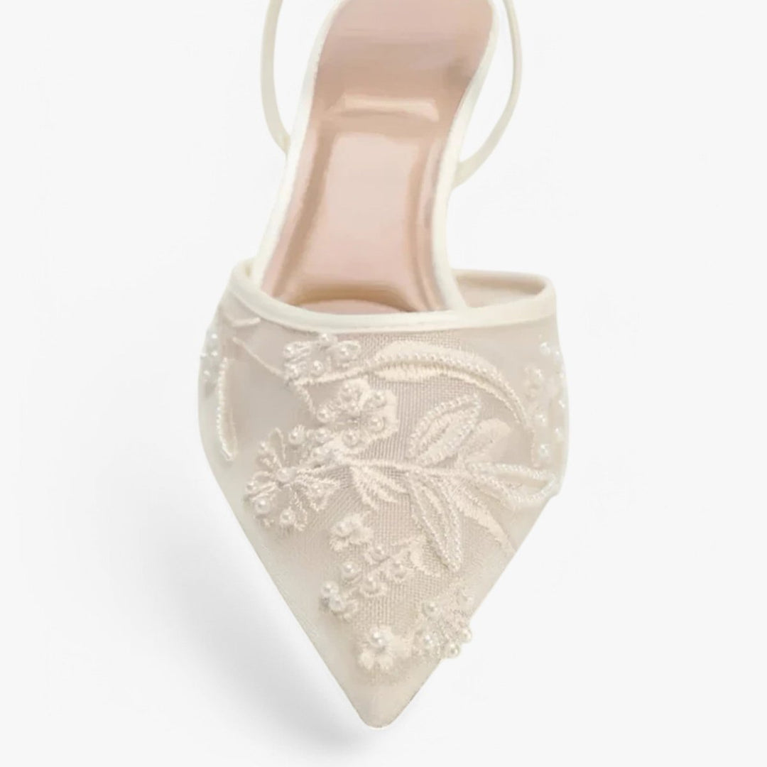 Women's Floral Embroidered Mesh Pointed-Toe Heeled Slingback Pumps