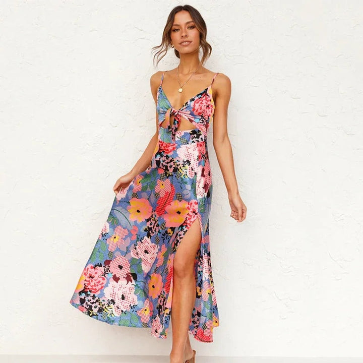 Women's Floral Everyday Day Dress Satin Midi Cut-Out