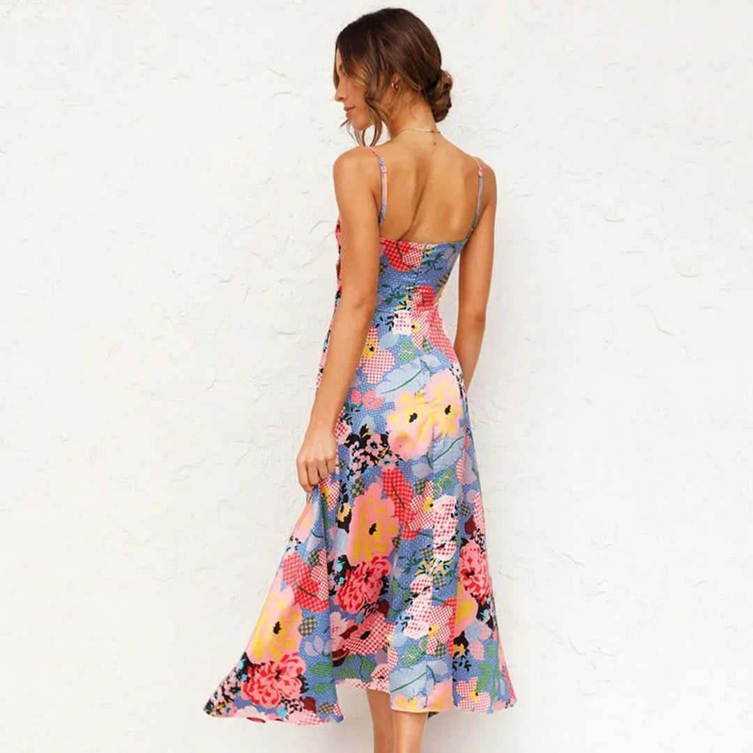Women's Floral Everyday Day Dress Satin Midi Cut-Out