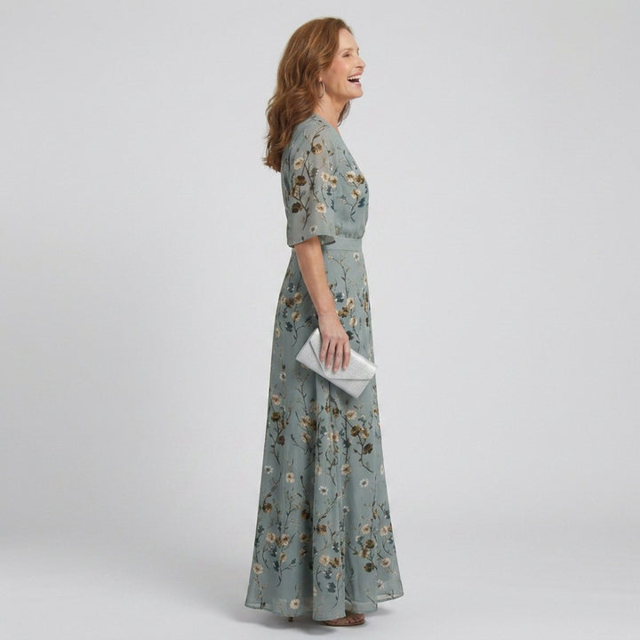Women's Floral Everyday Day Dress Wrap Maxi Flutter-Sleeve Gown