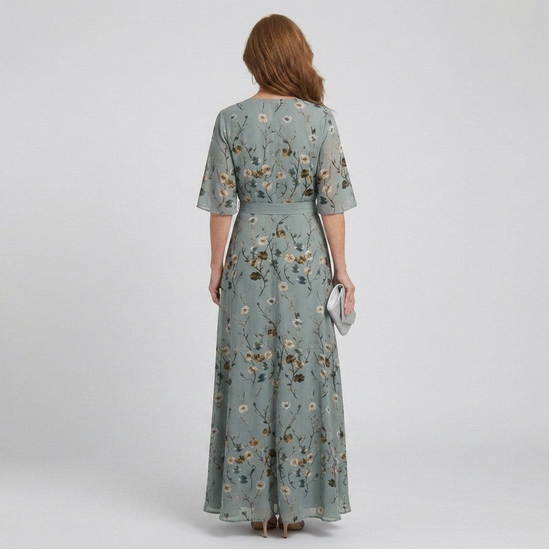 Women's Floral Everyday Day Dress Wrap Maxi Flutter-Sleeve Gown