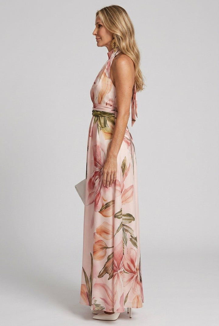 Women's Floral Halter Everyday Maxi Dress Flowing Full Length