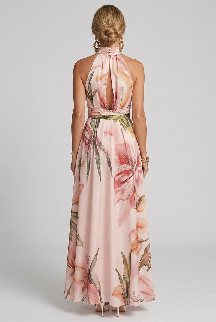 Women's Floral Halter Everyday Maxi Dress Flowing Full Length