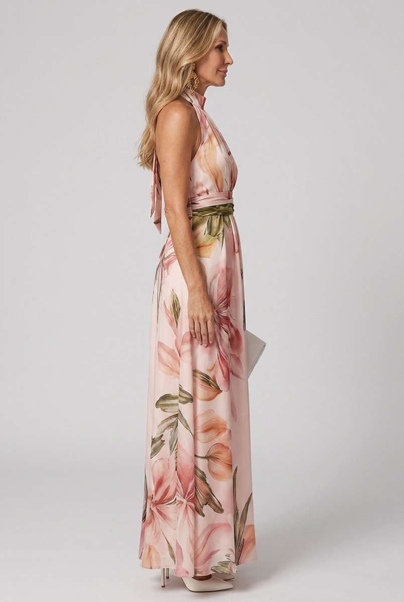Women's Floral Halter Everyday Maxi Dress Flowing Full Length