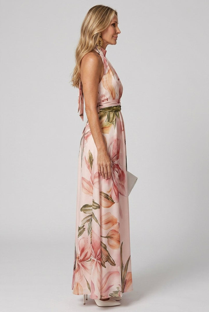 Women's Floral Halter Everyday Maxi Dress Flowing Full Length