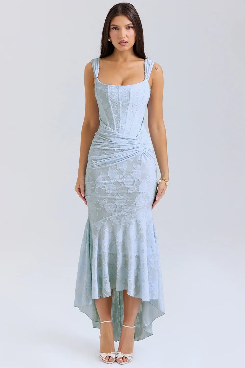 Women's Floral Jacquard Corset Midi Party Dress Wide Strap