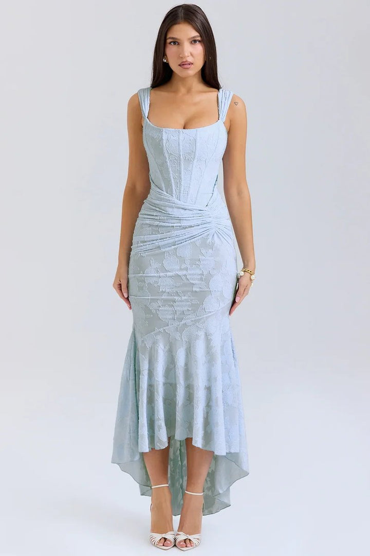 Women's Floral Jacquard Corset Midi Party Dress Wide Strap