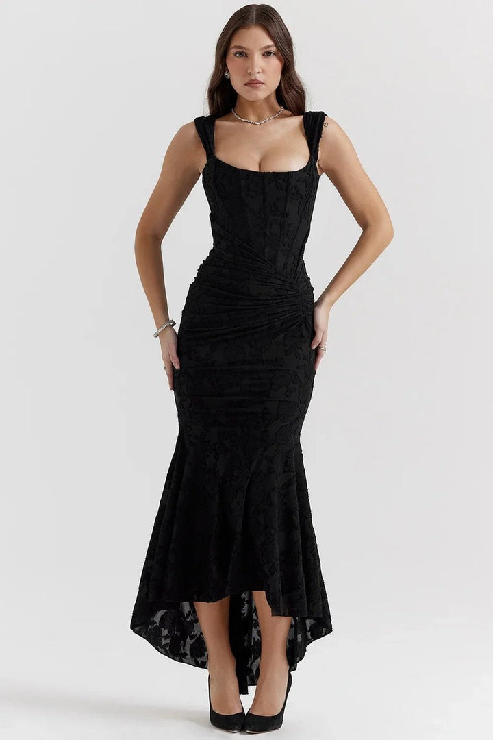 Women's Floral Jacquard Corset Midi Party Dress Wide Strap