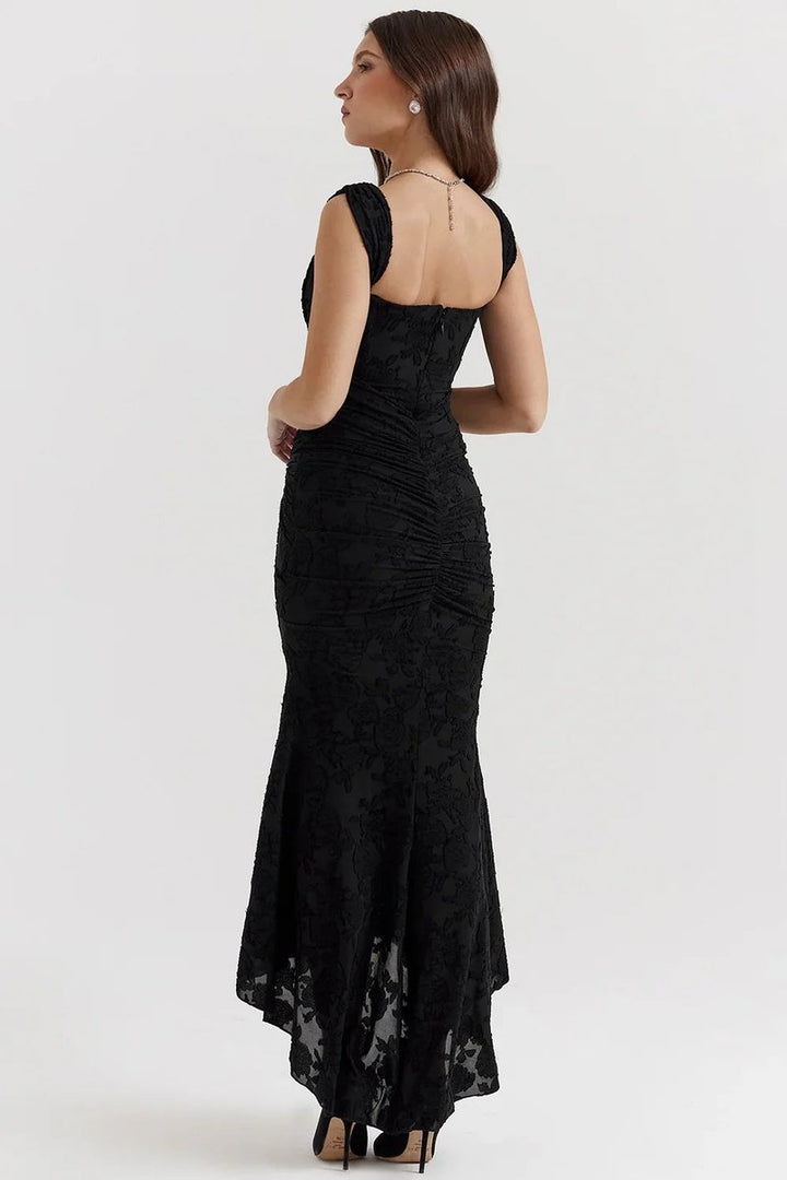 Women's Floral Jacquard Corset Midi Party Dress Wide Strap