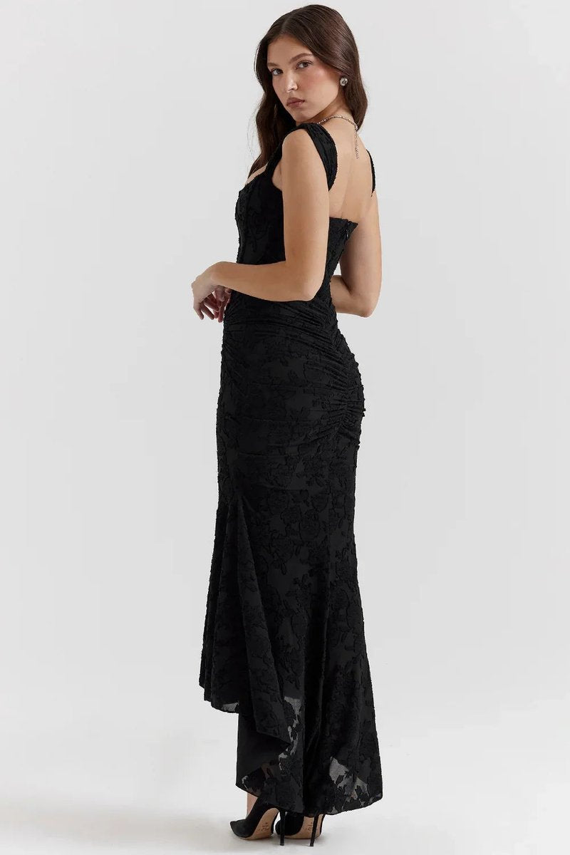 Women's Floral Jacquard Corset Midi Party Dress Wide Strap