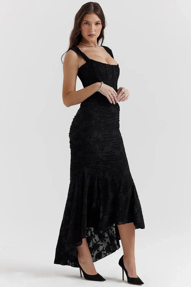 Women's Floral Jacquard Corset Midi Party Dress Wide Strap