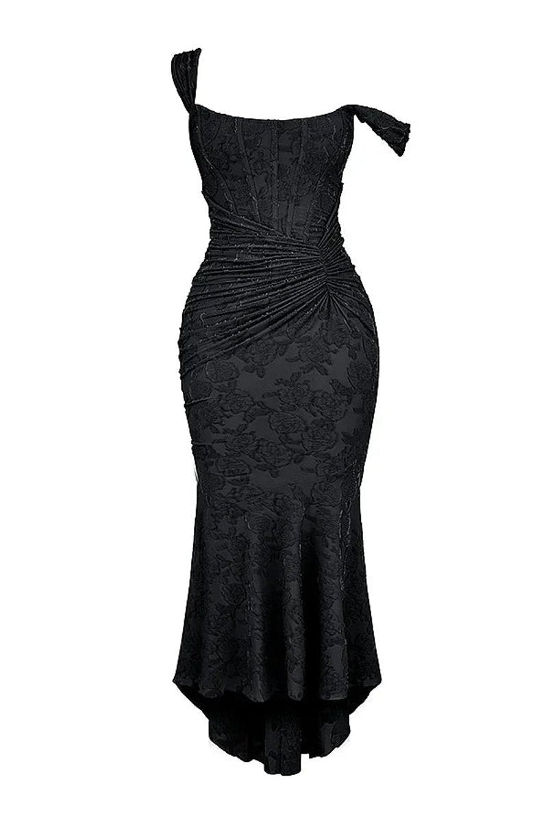 Women's Floral Jacquard Corset Midi Party Dress Wide Strap