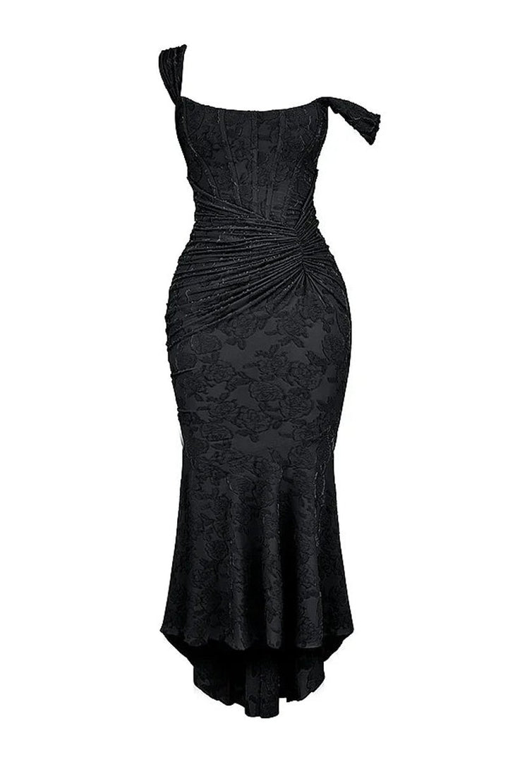 Women's Floral Jacquard Corset Midi Party Dress Wide Strap