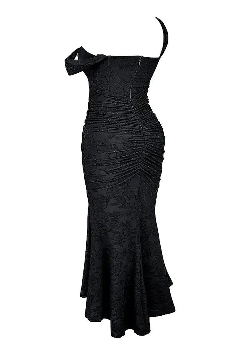 Women's Floral Jacquard Corset Midi Party Dress Wide Strap