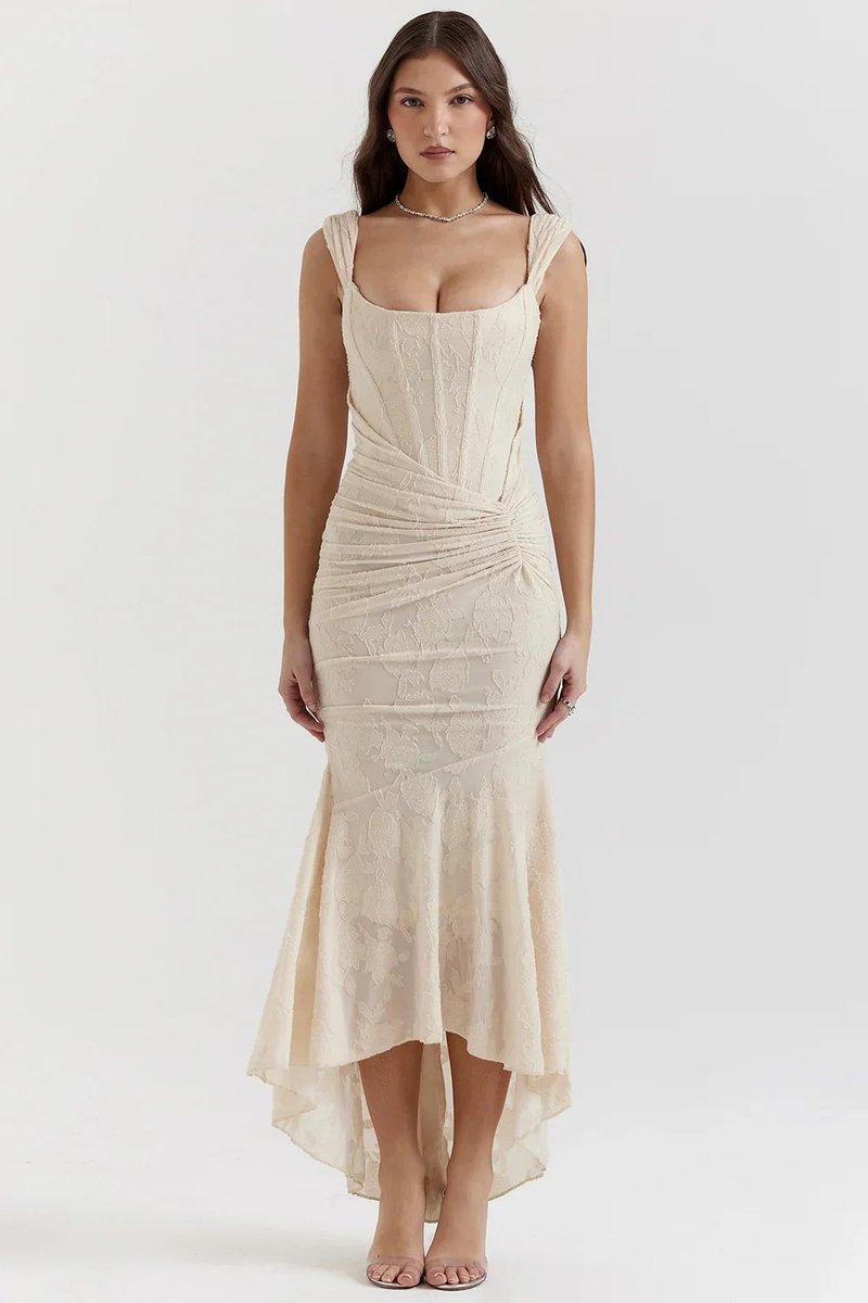 Women's Floral Jacquard Corset Midi Party Dress Wide Strap