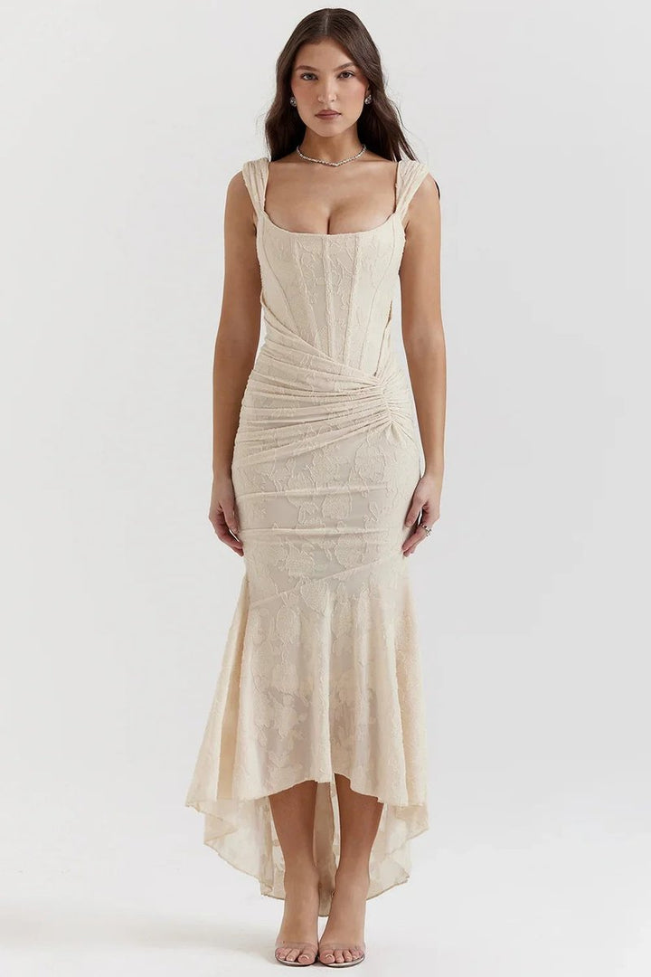 Women's Floral Jacquard Corset Midi Party Dress Wide Strap