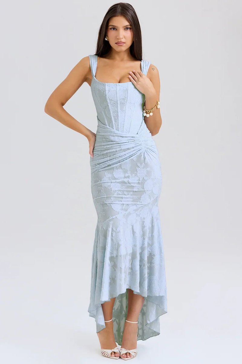 Women's Floral Jacquard Corset Midi Party Dress Wide Strap
