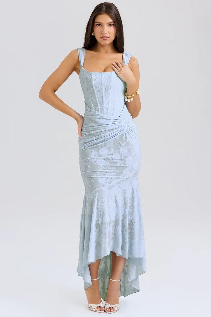Women's Floral Jacquard Corset Midi Party Dress Wide Strap
