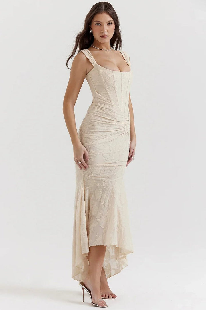 Women's Floral Jacquard Corset Midi Party Dress Wide Strap