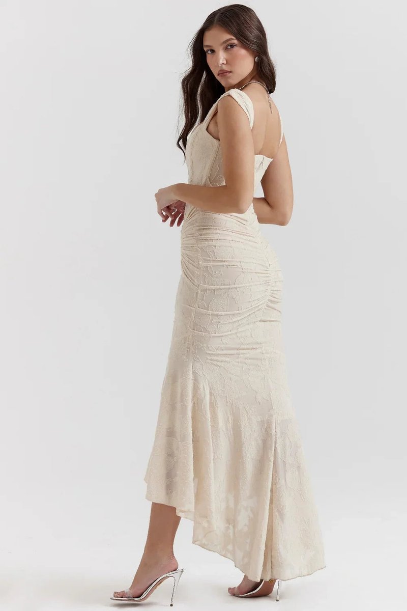 Women's Floral Jacquard Corset Midi Party Dress Wide Strap