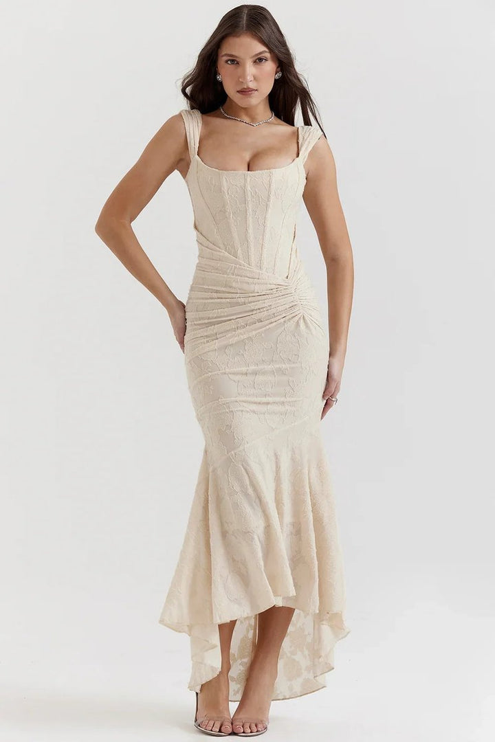 Women's Floral Jacquard Corset Midi Party Dress Wide Strap