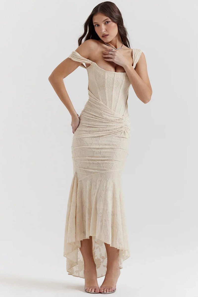 Women's Floral Jacquard Corset Midi Party Dress Wide Strap