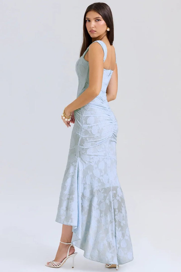 Women's Floral Jacquard Corset Midi Party Dress Wide Strap