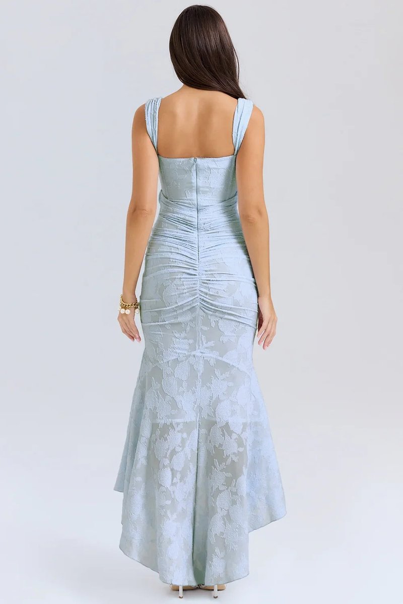 Women's Floral Jacquard Corset Midi Party Dress Wide Strap