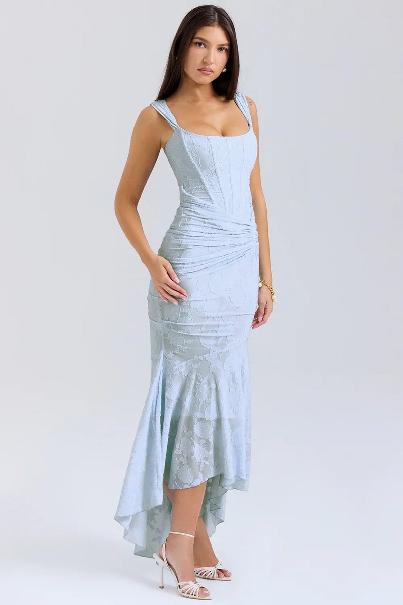 Women's Floral Jacquard Corset Midi Party Dress Wide Strap