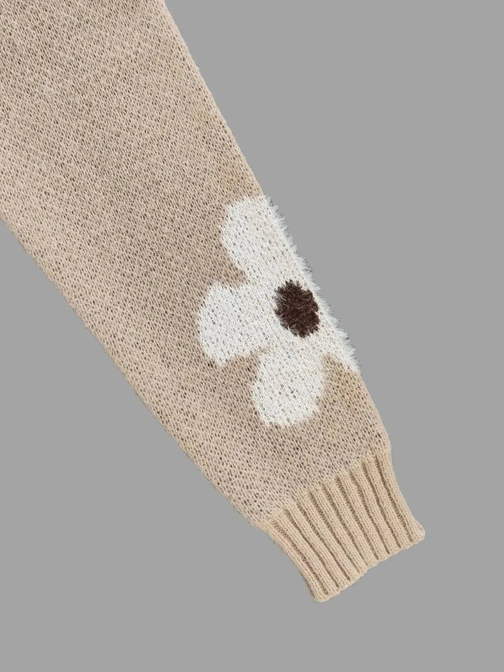 Women's Floral Knitted Jumper Soft Crew Neck Pullover