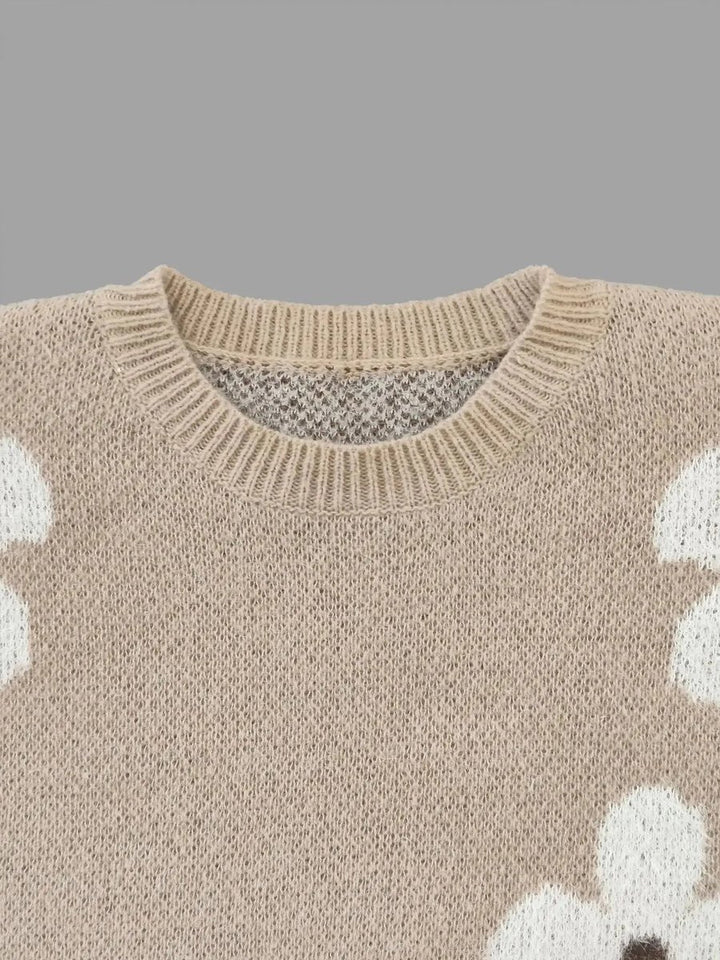 Women's Floral Knitted Jumper Soft Crew Neck Pullover