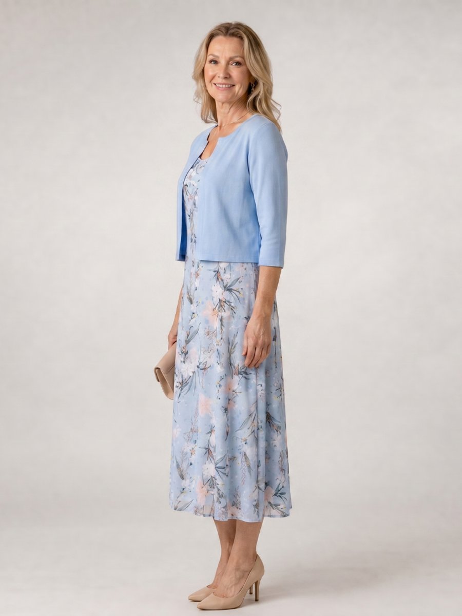 Women's Floral Midi Everyday Day Dress Sleeveless Cropped Jacket Set