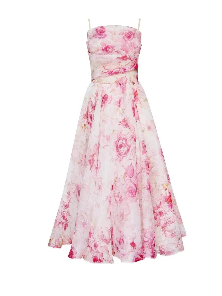 Women's Floral Midi Everyday Day Dress Spaghetti Strap Full Skirt
