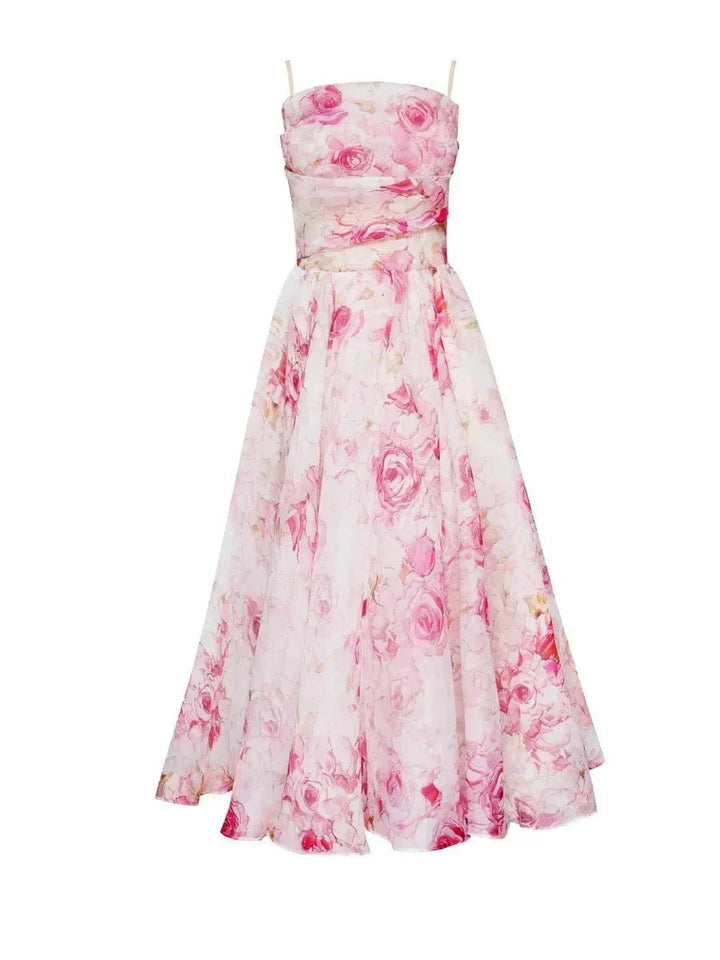 Women's Floral Midi Everyday Day Dress Spaghetti Strap Full Skirt