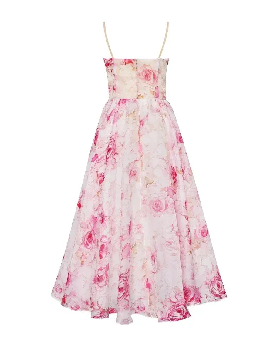 Women's Floral Midi Everyday Day Dress Spaghetti Strap Full Skirt
