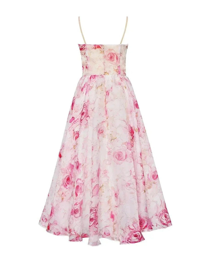Women's Floral Midi Everyday Day Dress Spaghetti Strap Full Skirt