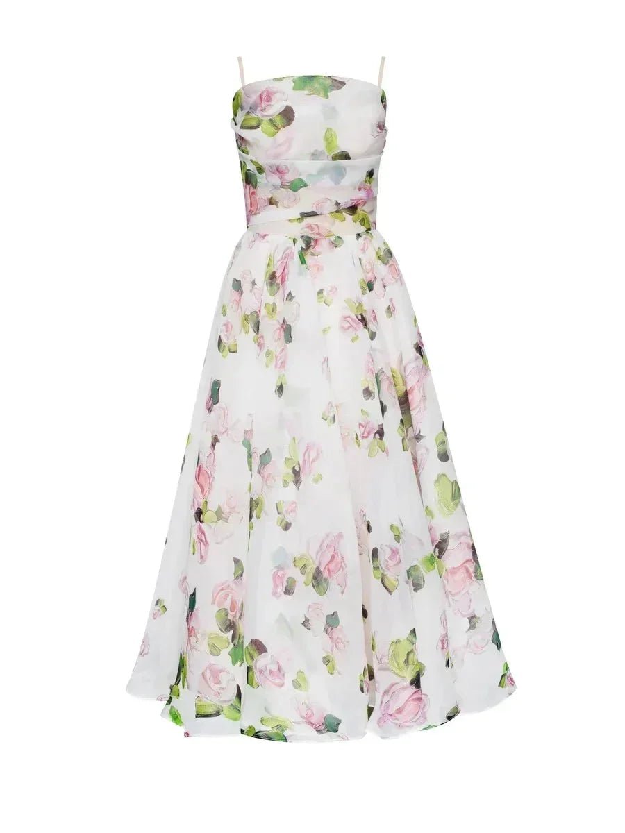 Women's Floral Midi Everyday Day Dress Spaghetti Strap Full Skirt