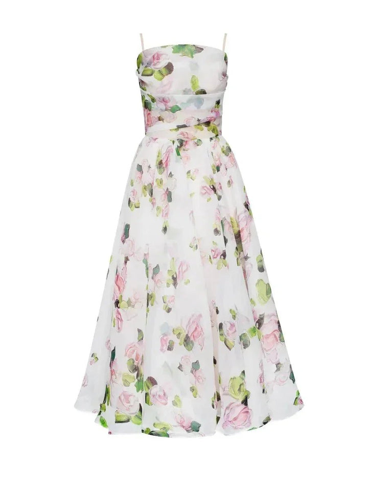 Women's Floral Midi Everyday Day Dress Spaghetti Strap Full Skirt