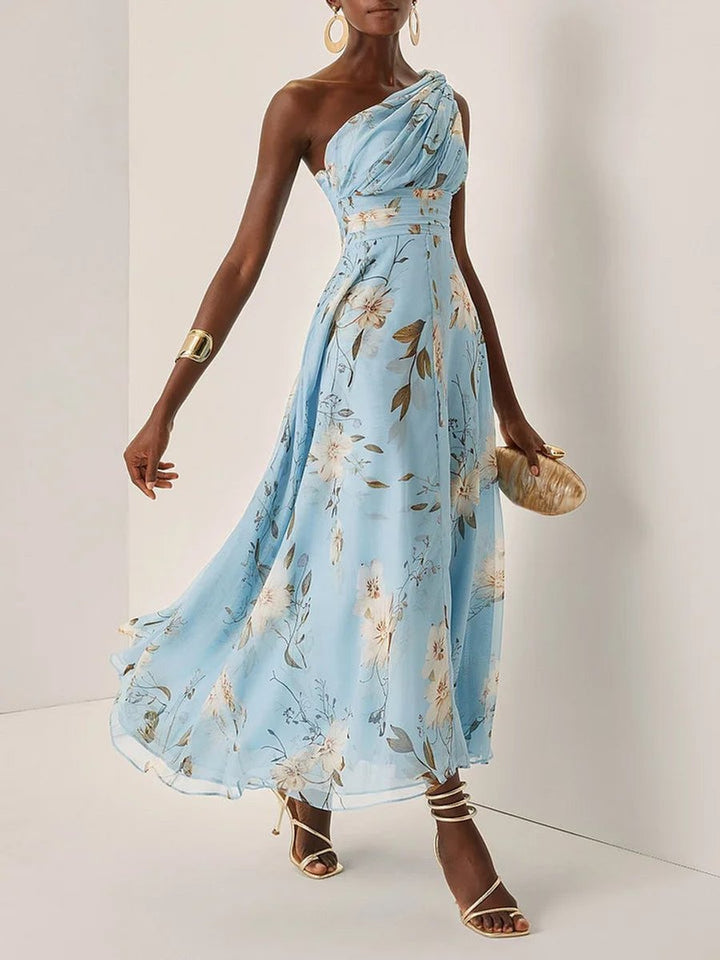 Women's Floral One-Shoulder Midi Party Dress Everyday Day Dresses