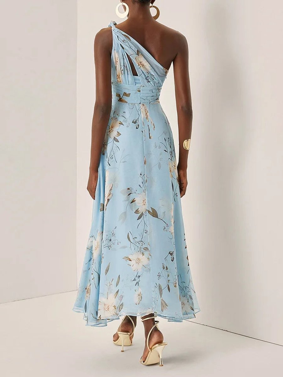 Women's Floral One-Shoulder Midi Party Dress Everyday Day Dresses