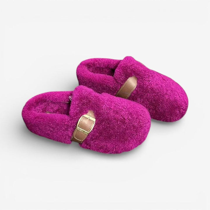 Women's Fluffy Buckle-Strap Flat Slip-On Slippers