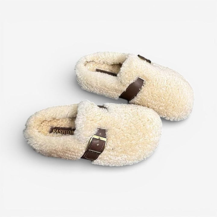 Women's Fluffy Buckle-Strap Flat Slip-On Slippers
