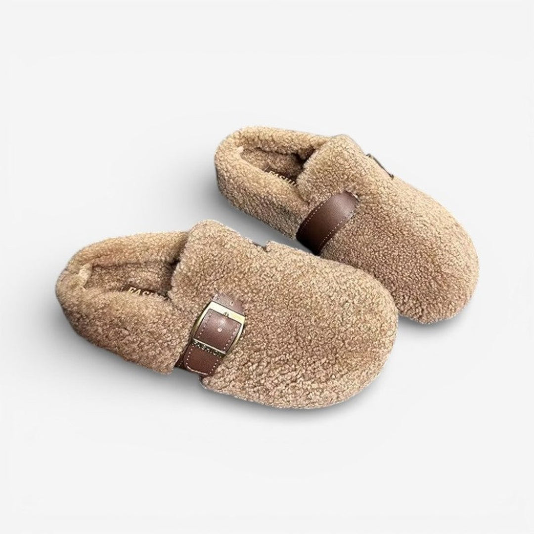 Women's Fluffy Buckle-Strap Flat Slip-On Slippers