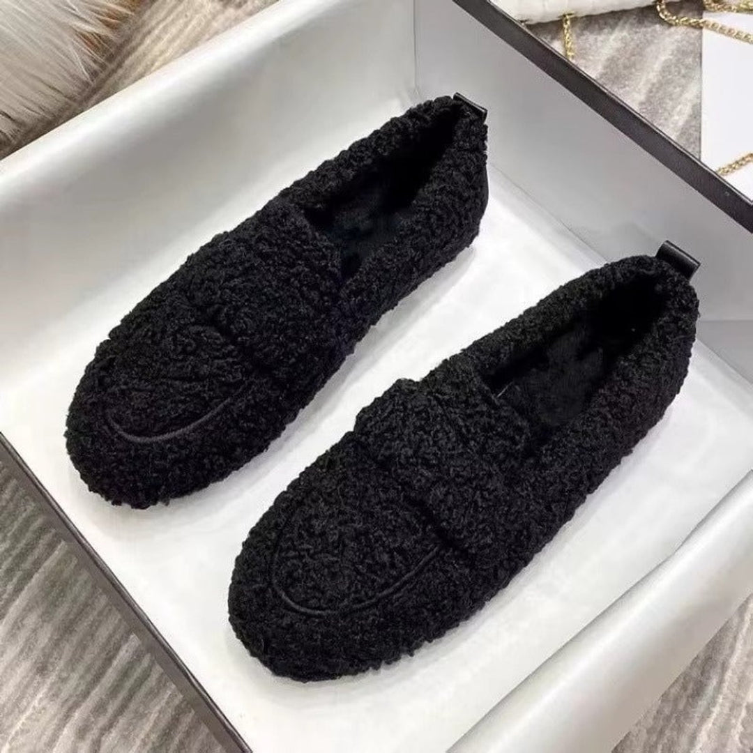 Women's Fluffy Plush Slip-On Round-Toe Loafer Flats
