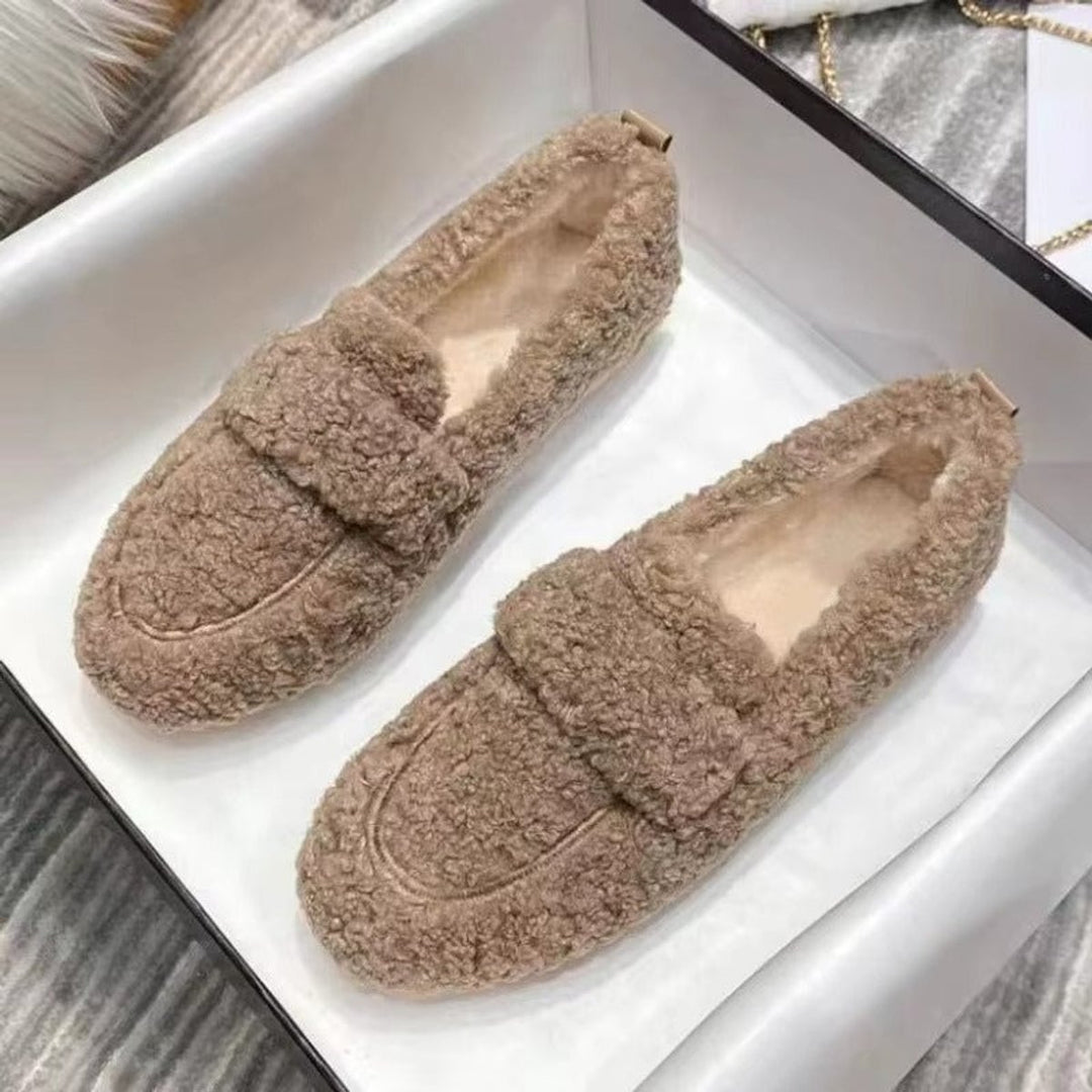 Women's Fluffy Plush Slip-On Round-Toe Loafer Flats